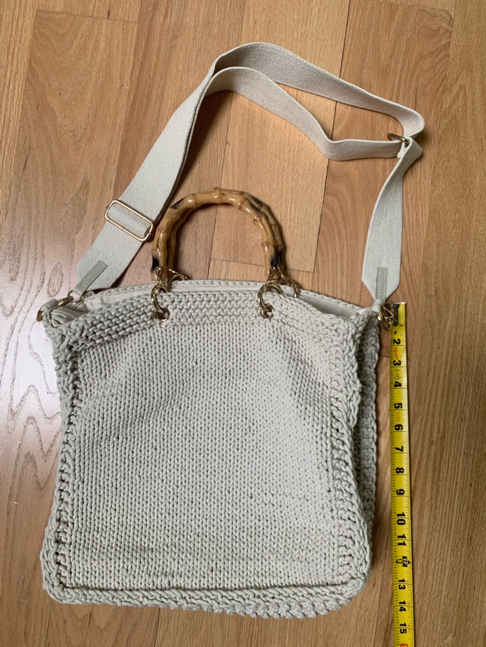 MER SEA Cream Knit Tote with Bamboo Handles - Picture 2 of 4